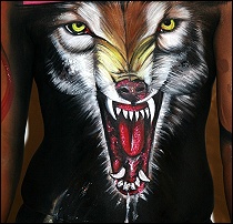 Wolf Bodypainting Bodystyle Bodyart. Promotion Show Werbung. Bodypainting Evelina Iacubino